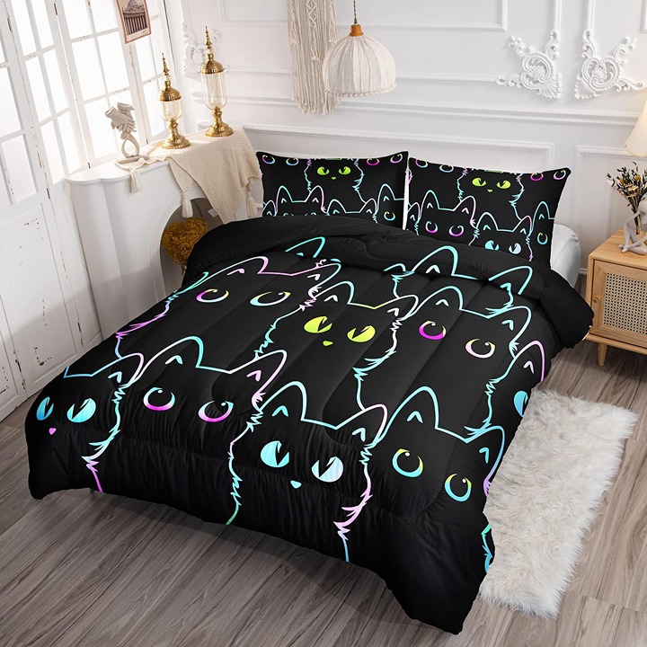 Kids Bedding Cartoon Twin Size,Gradient Line Cute Cat Bedding
