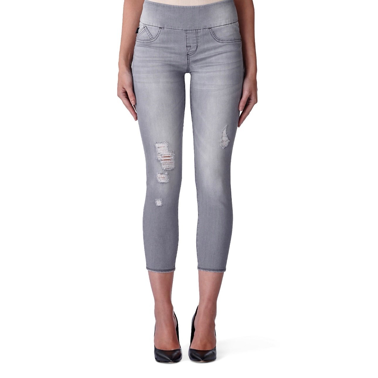 Stylish Women's Pull-On Cropped Skinny Jeans, Rock & Republic Size 10 Distressed