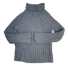 Vintage Chunky Wool Ribbed Turtleneck Sweater Gray Womens Large