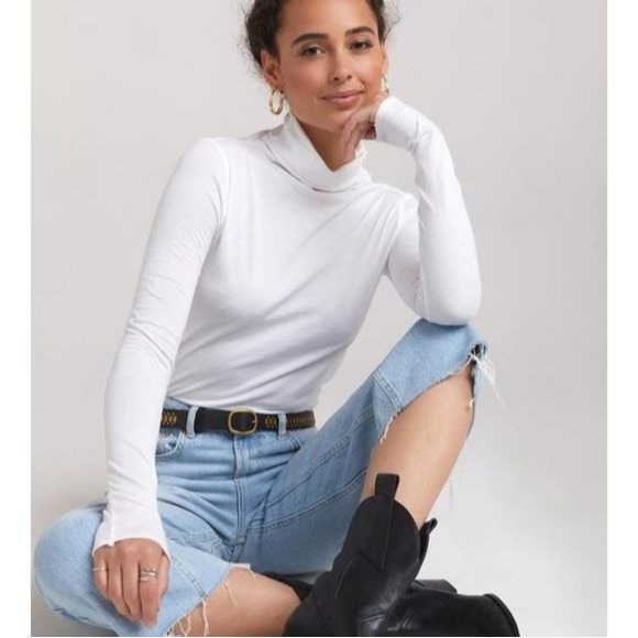 NWT Bella Dahl Turtleneck White Long Sleeve Size Small
