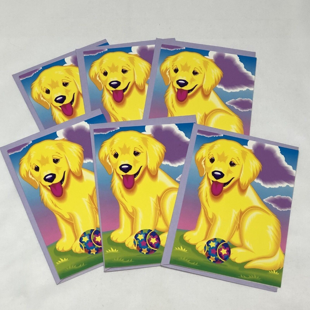 Vintage Lisa Frank Golden Retriever Puppy 6 Blank Note Cards & Envelopes 90s