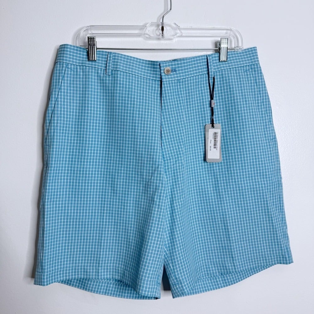 NWT Peter Millar Men Wicking Salem Tattersall Short Wave Golf Size 35 Large