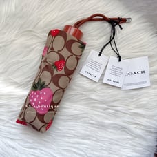 NWT Coach Mini Umbrella In Signature Wild Strawberry Print Khaki CI017