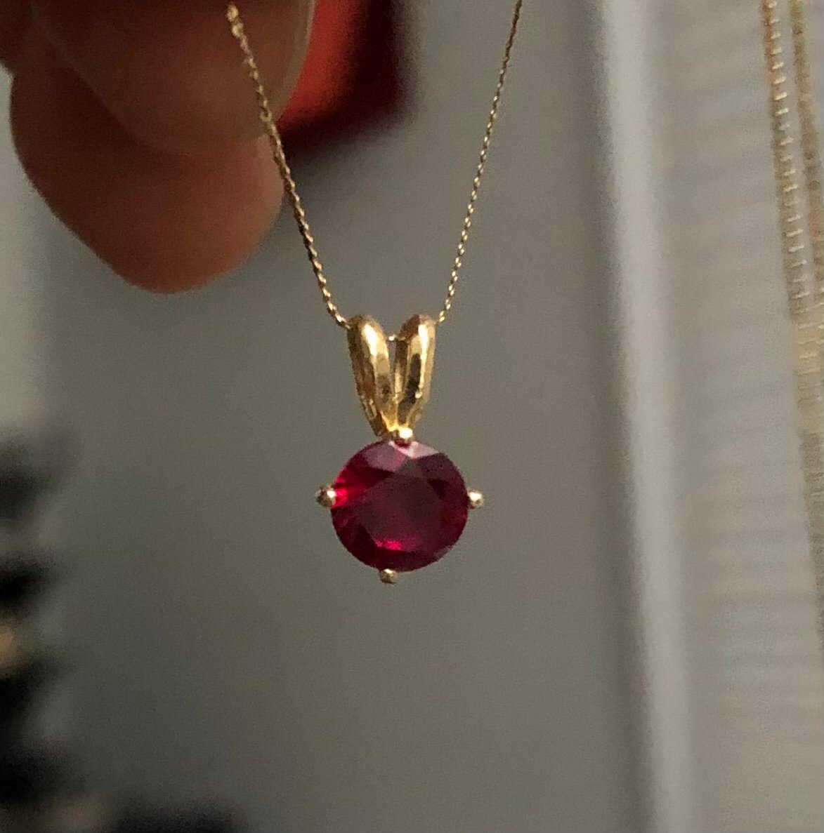 14k solid gold 1 carat ruby solitaire charm pendant necklace 18”