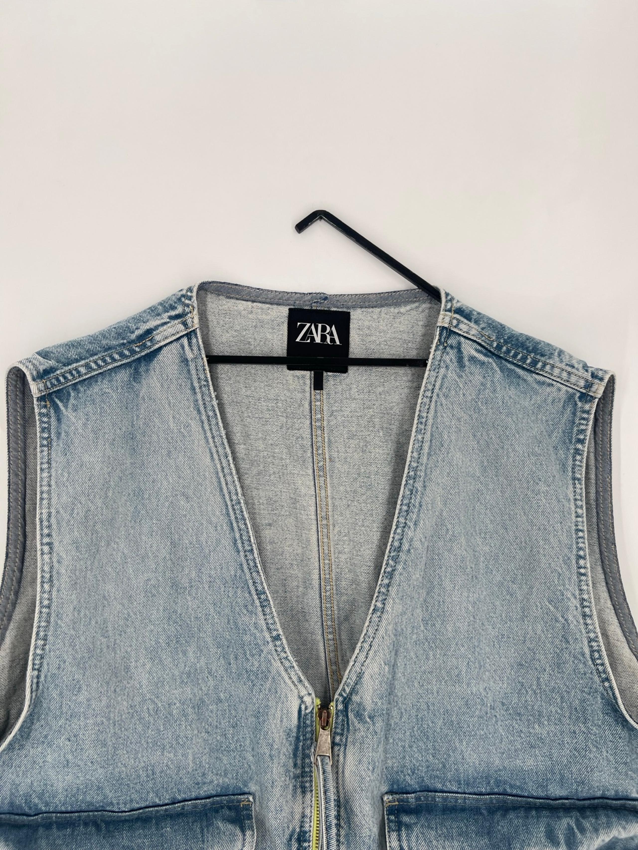 Zara Men Utility Denim Large Patch Pocket Full Zip Boxy Vest