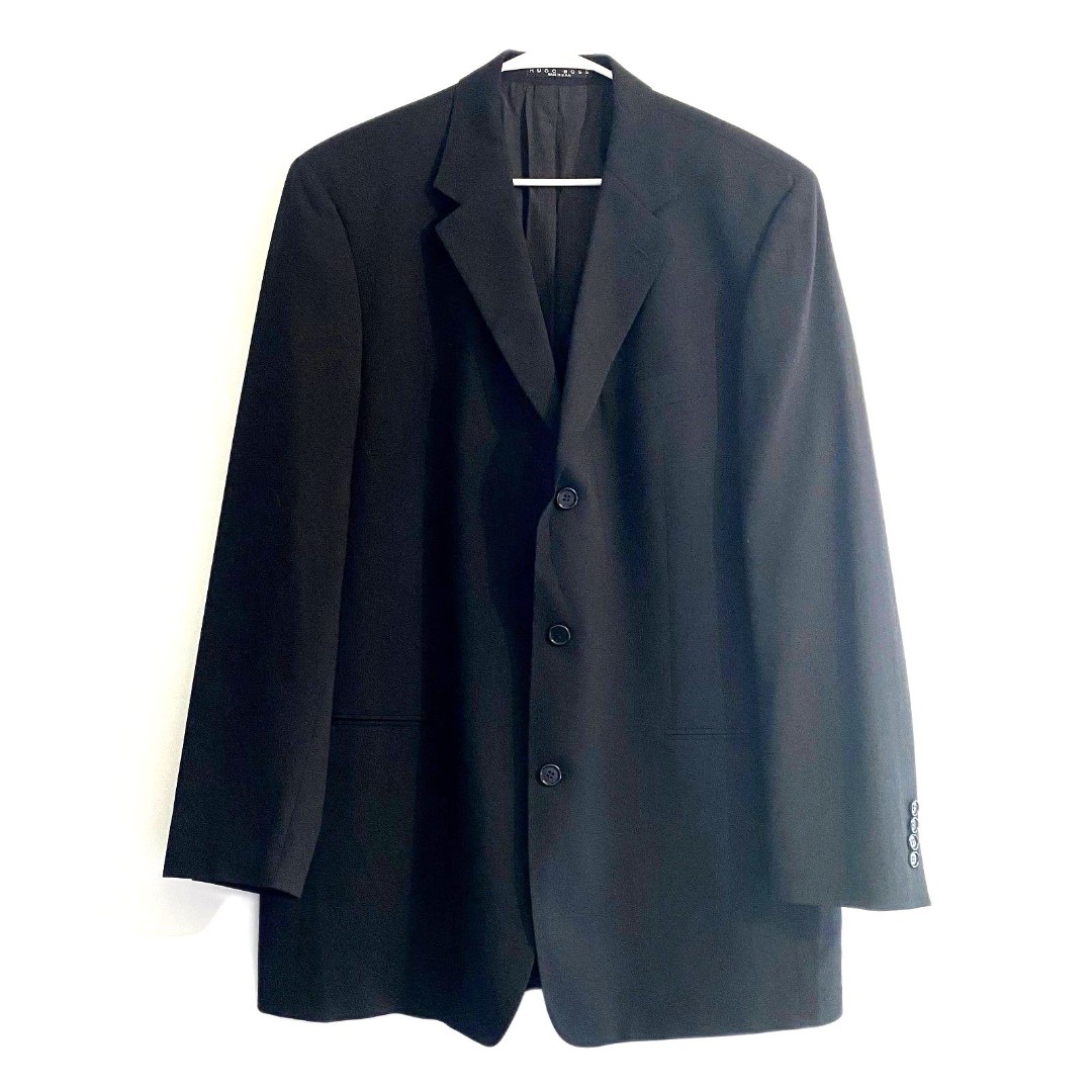 Hugo Boss Einstein Suit Jacket 100% Virgin Wool Black Blazer Size 46L