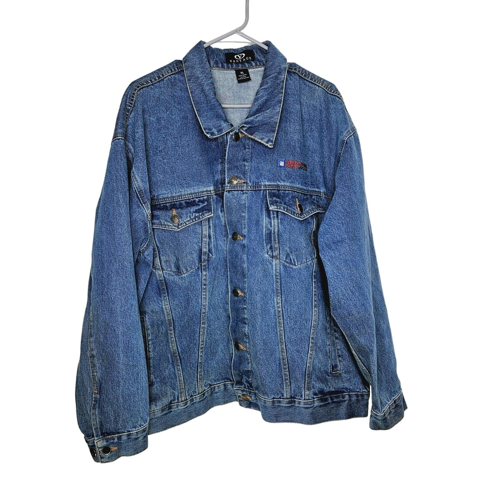 Gm Vantage Men's Denim Jacket 2XL Vintage Blue Jean Button Up Cotton Pockets Has