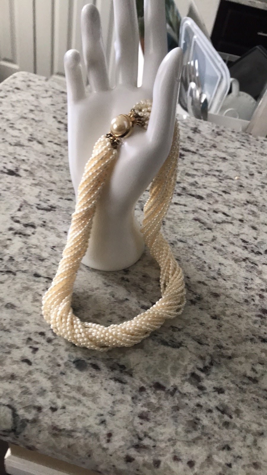 Beautiful 18 strand mini cultured rice pearl chunky necklace with sterling clasp
