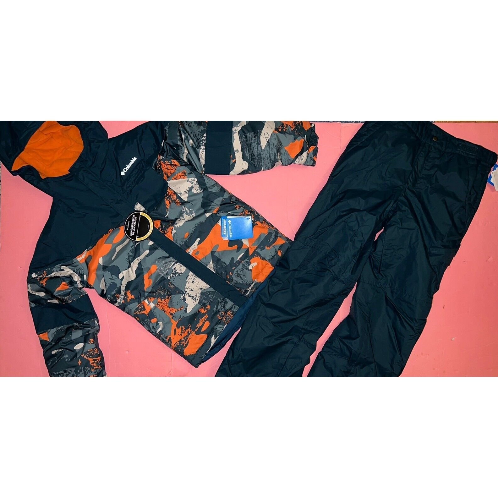 COLUMBIA youth BOY ski SNOW JACKET+PANTS TEAL KHAKI GREEN ORANGE S 7/8,M 10-12