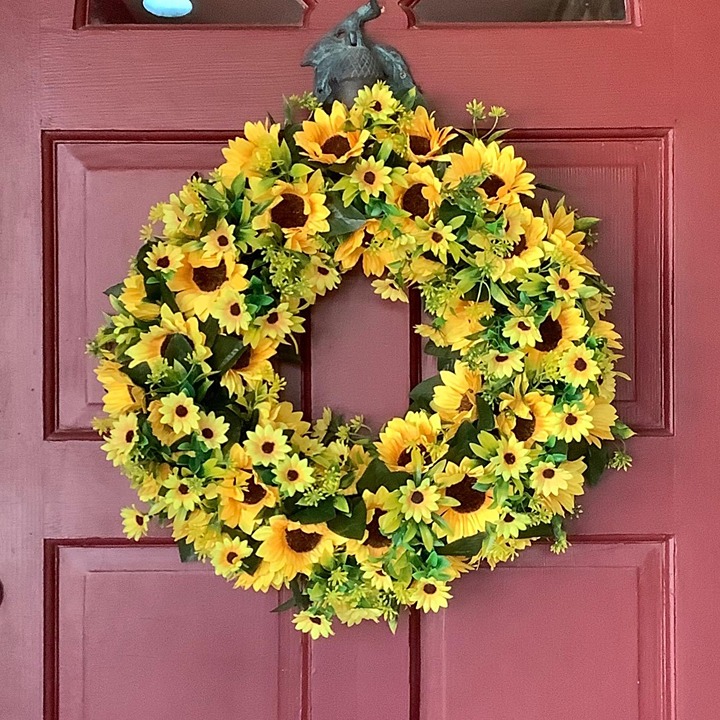 Artificial Sunflower Summer Wreath - 16 Inch Decorative Fake Flower Wreath