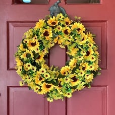 Artificial Sunflower Summer Wreath - 16 Inch Decorative Fake Flower Wreath