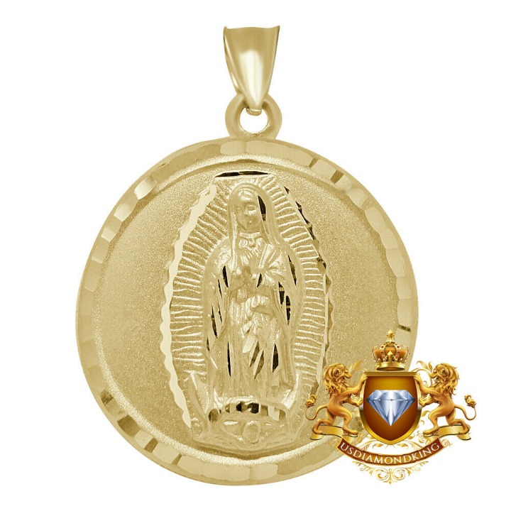 Mens Real 10K Yellow Gold Mother Marry Holy Jesus Medallion Pendent Charm 1.65''