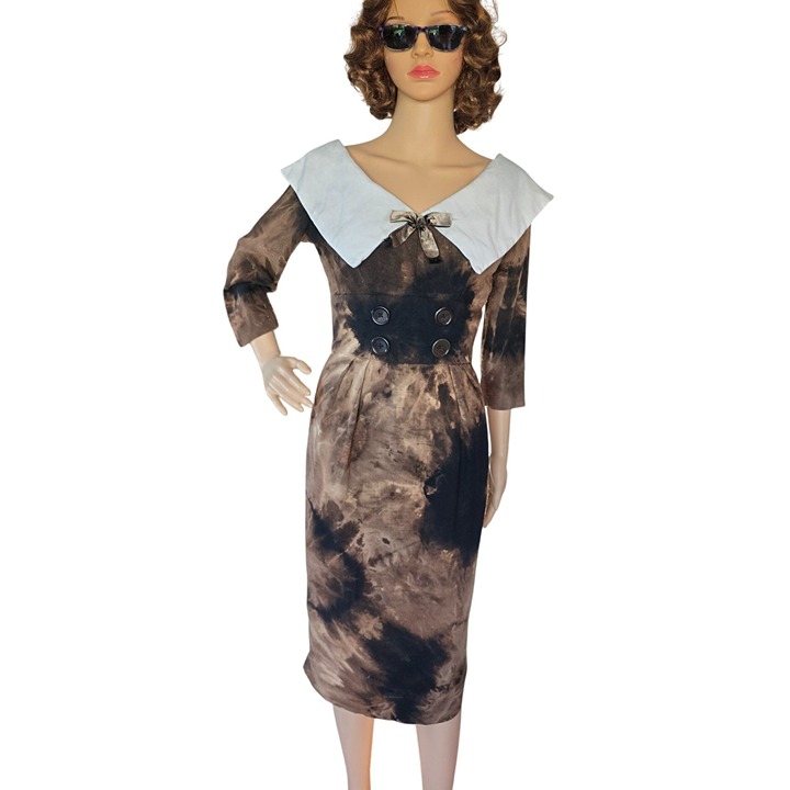 Vintage 60s Jonny Herbert Custom Bleach Dye Collared Pencil Dress Size XS Coquet