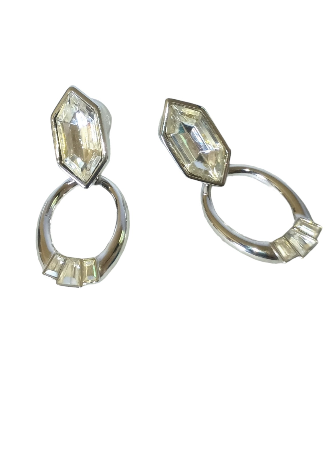 YSL Dangle Hoop Crystal Earrings Silvertone by Y'ves Saint Laurent