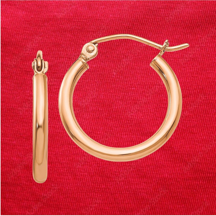 14k Rose Gold Polished 2.5mm Lightweight Tube Hoop Earrings