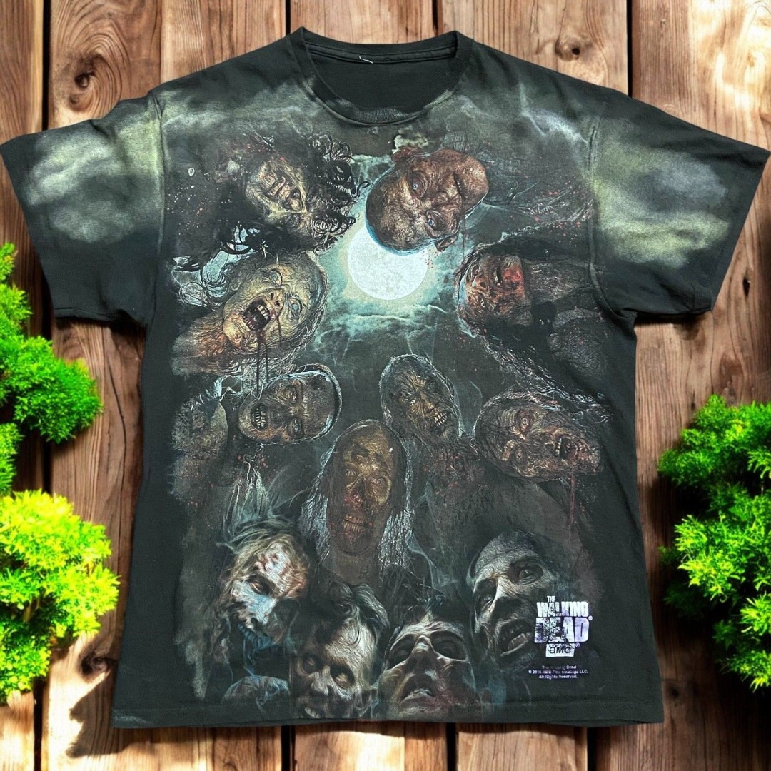 The Walking Dead AOP Zombie Hoard Black Graphic T-Shirt Mens Size Large