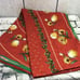 Vintage Tablecloth Red Green W/ Floral Print Dandelion Fluffs 84” X 54”