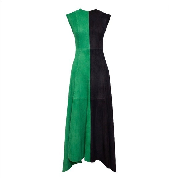 Alejandra Alonso Rojas Casilda Two-Tone Black and Green Suede Dress 6