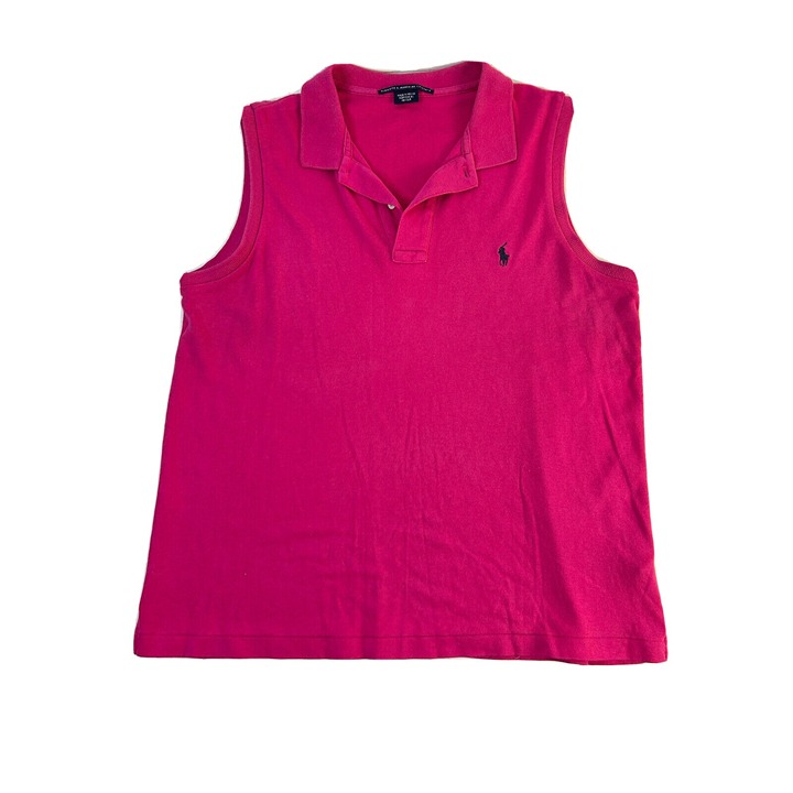 Vintage Ralph Lauren Womens XL Pony Stitched Sleeveless Polo Rugby Shirt Pink
