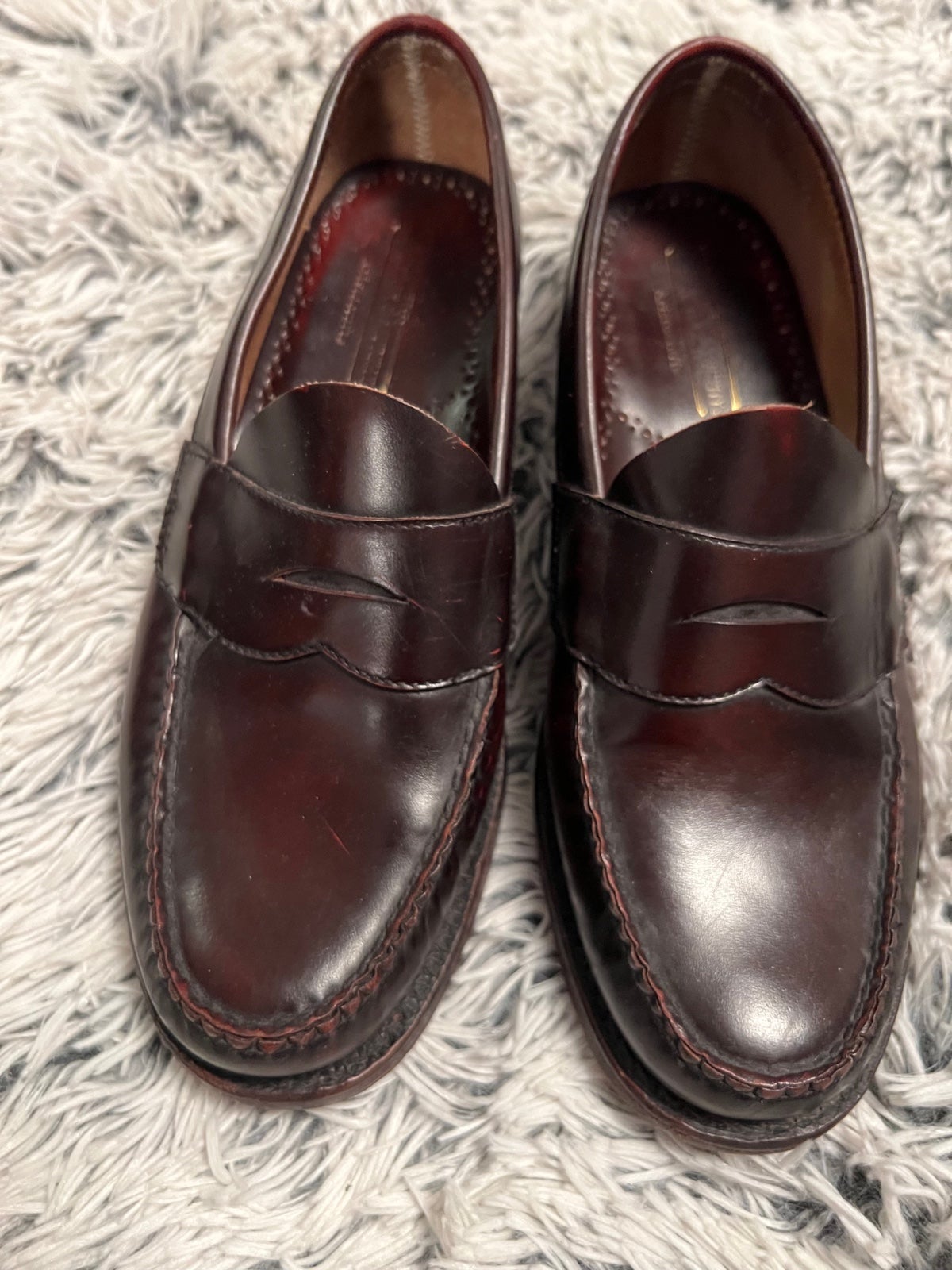 JOHNSTON MURPHY ARISTOCRAFT HEIDELBERG BURGUNDY LEATHER PENNY LOAFER SHOES 7 1/2