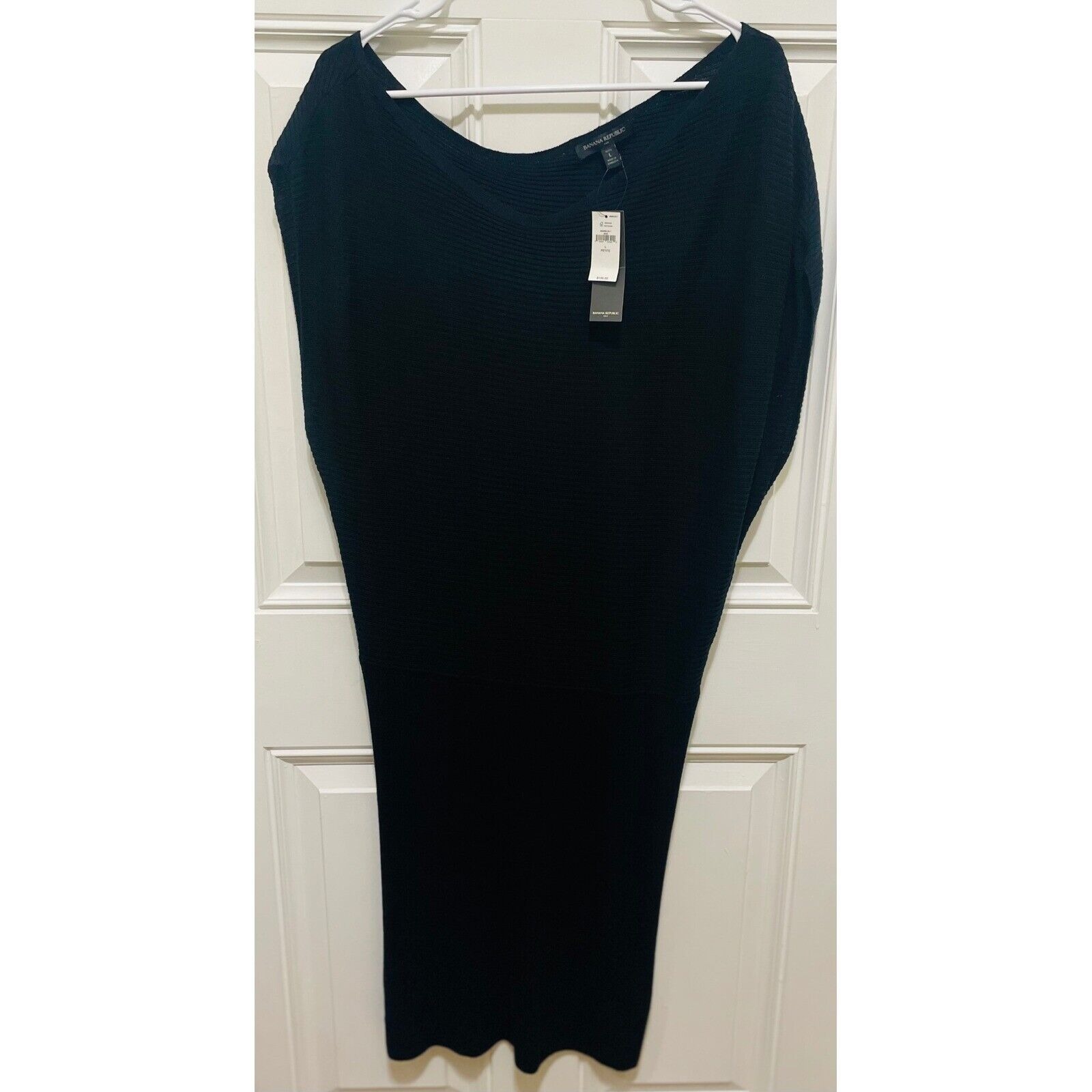 Banana Republic Classic Sweater Dress Ribbed Knit Black Petite L