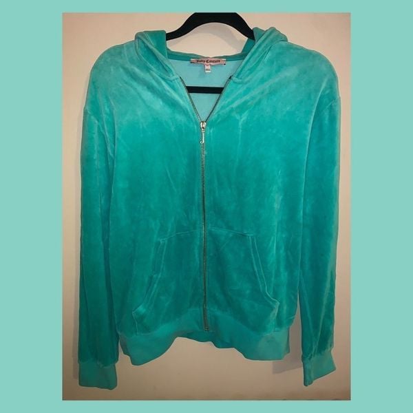 JUICY COUTURE Teal Turquoise Blue Velour Hoodie JUICY COUTURE Hoodie