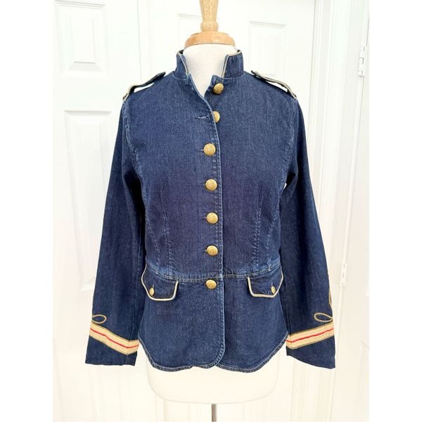Ralph Lauren Officer's Military Dark Blue Jean Denim Military Jacket Metallic 6