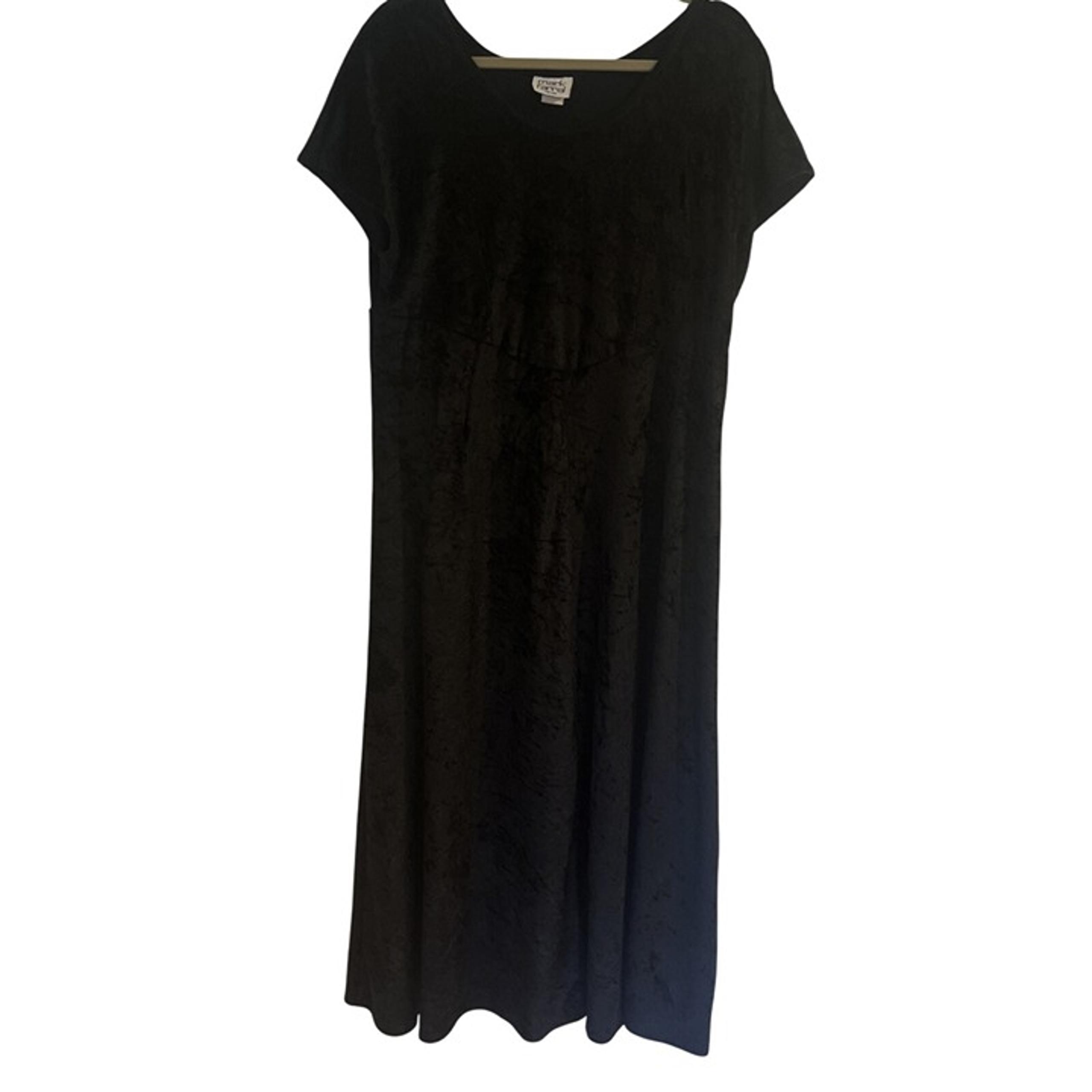 Mark FERREL VNTG Black Maxi Dress short sleeves Velour Velvet Like Fabric L