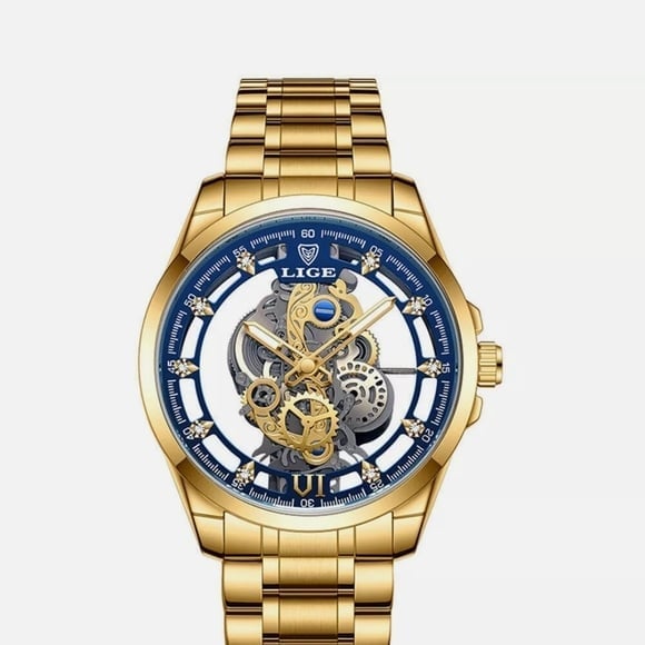 LIGE - Skeleton Quartz Men/Women Watch - GOLD