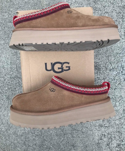 UGG TAZZ CHESTNUT 1122553 BRAID SUEDE PLATFORM SLIPPER CLOG WOMEN SIZE 6