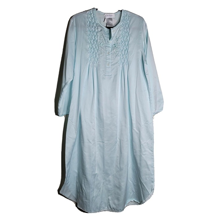 COLLETTE by Miss Elaine Women's Light Blue Satin Small Embroidered Nightgown