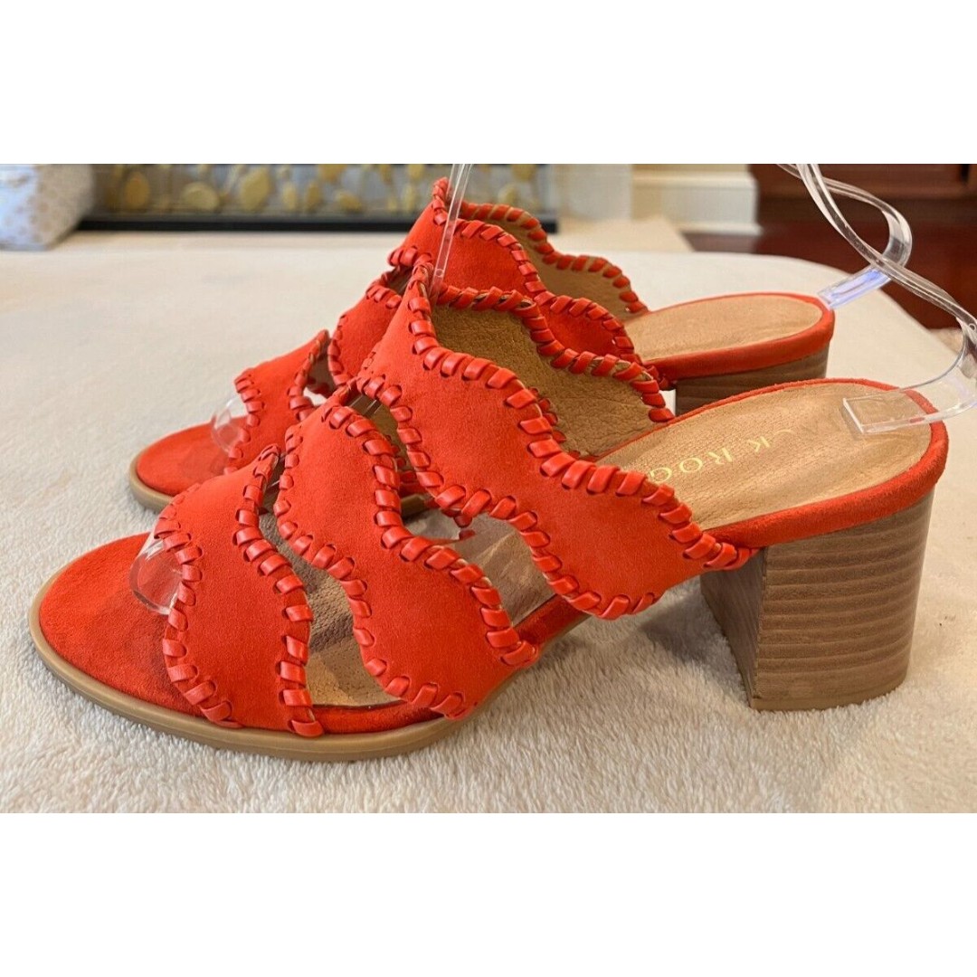 Jack Rogers Womens Size 8 NEW Red / Orange Suede Logan Block Heel Sandals Brazil