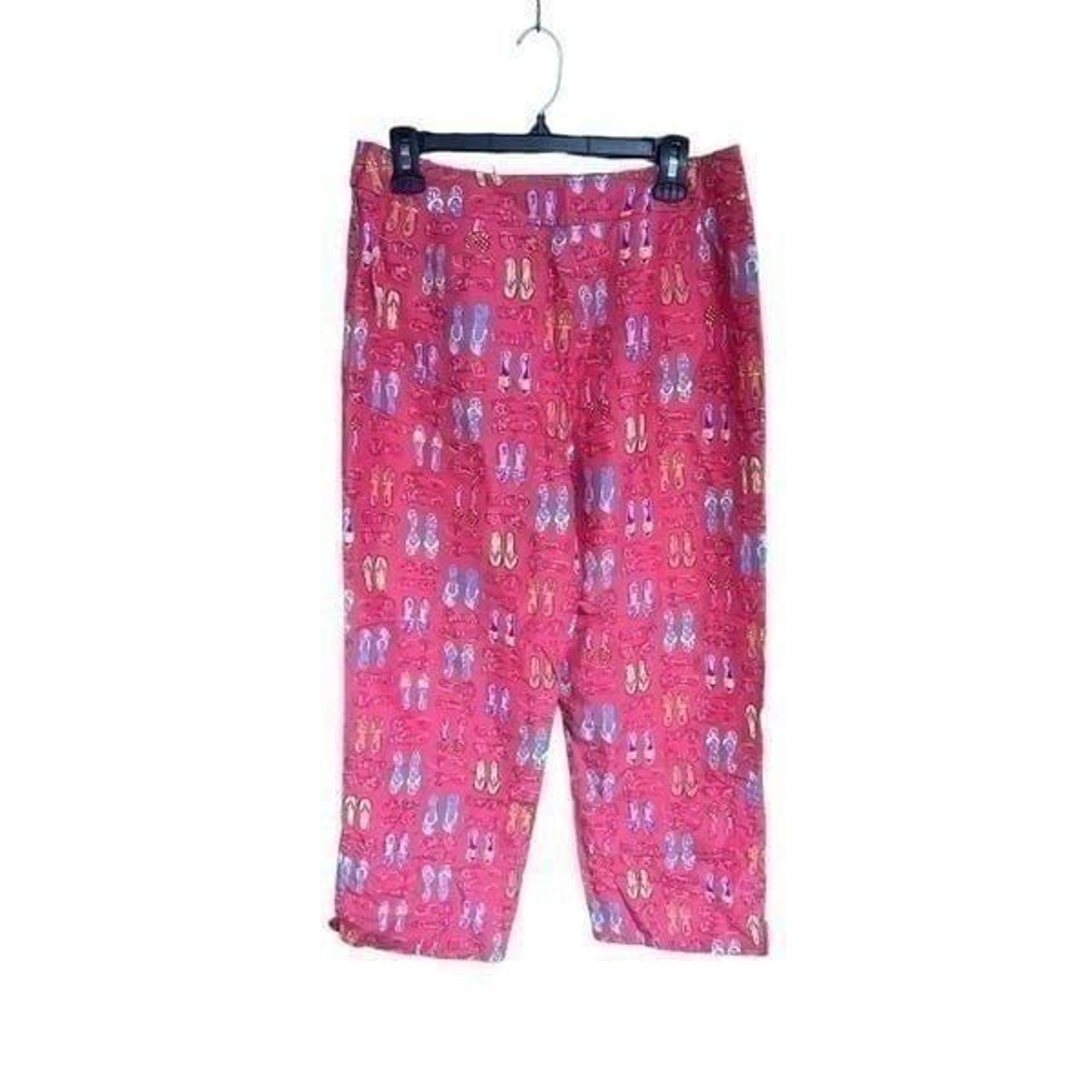 Harolds Womens Size 10 Pants Pink Silk Novelty Print Shoe Cropped Lined