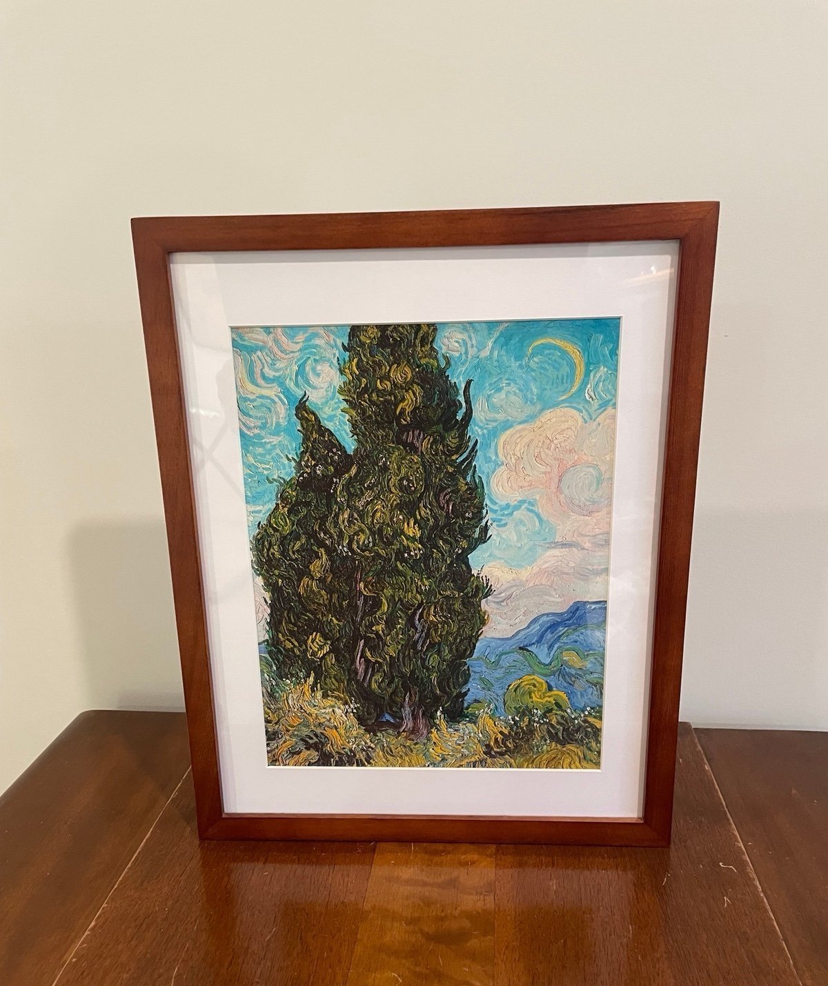 Vincent Van Gogh Cypresses Brown Framed Print 12x15 Landscape Cypress Wall Art