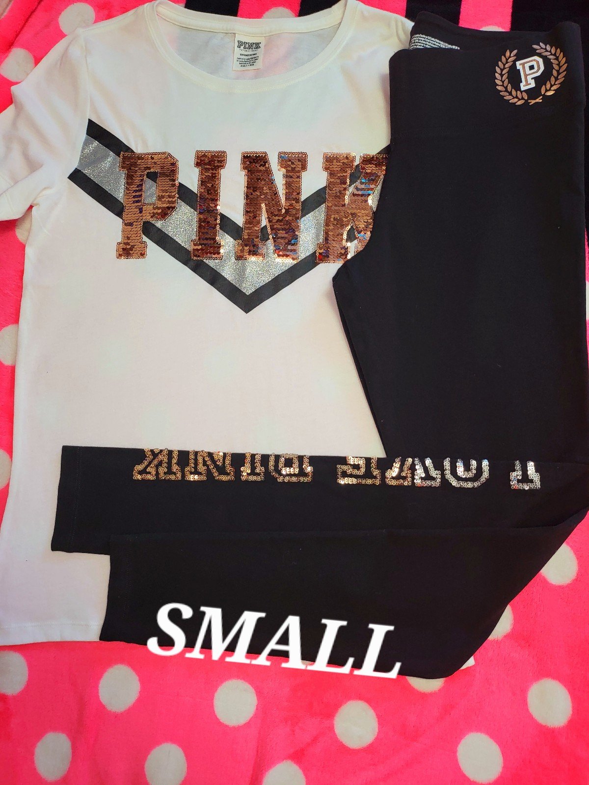 VICTORIA SECRET PINK BLING SEQUIN SHIRT & LEGGINGS **SMALL