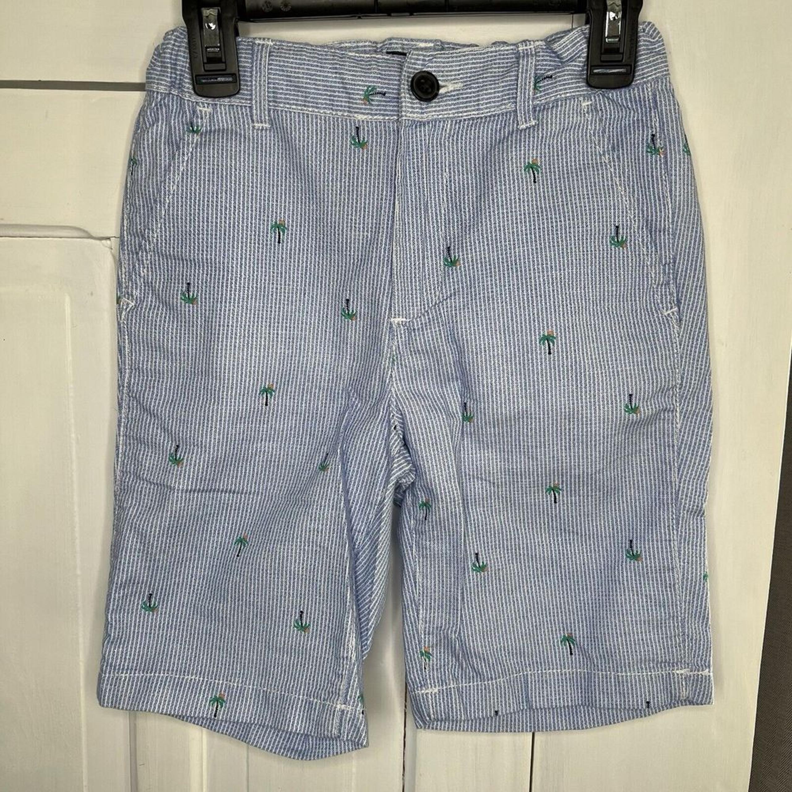 Children's Place Blue White Stripe Palm Tree Boys Chino Shorts Size 8 Preppy