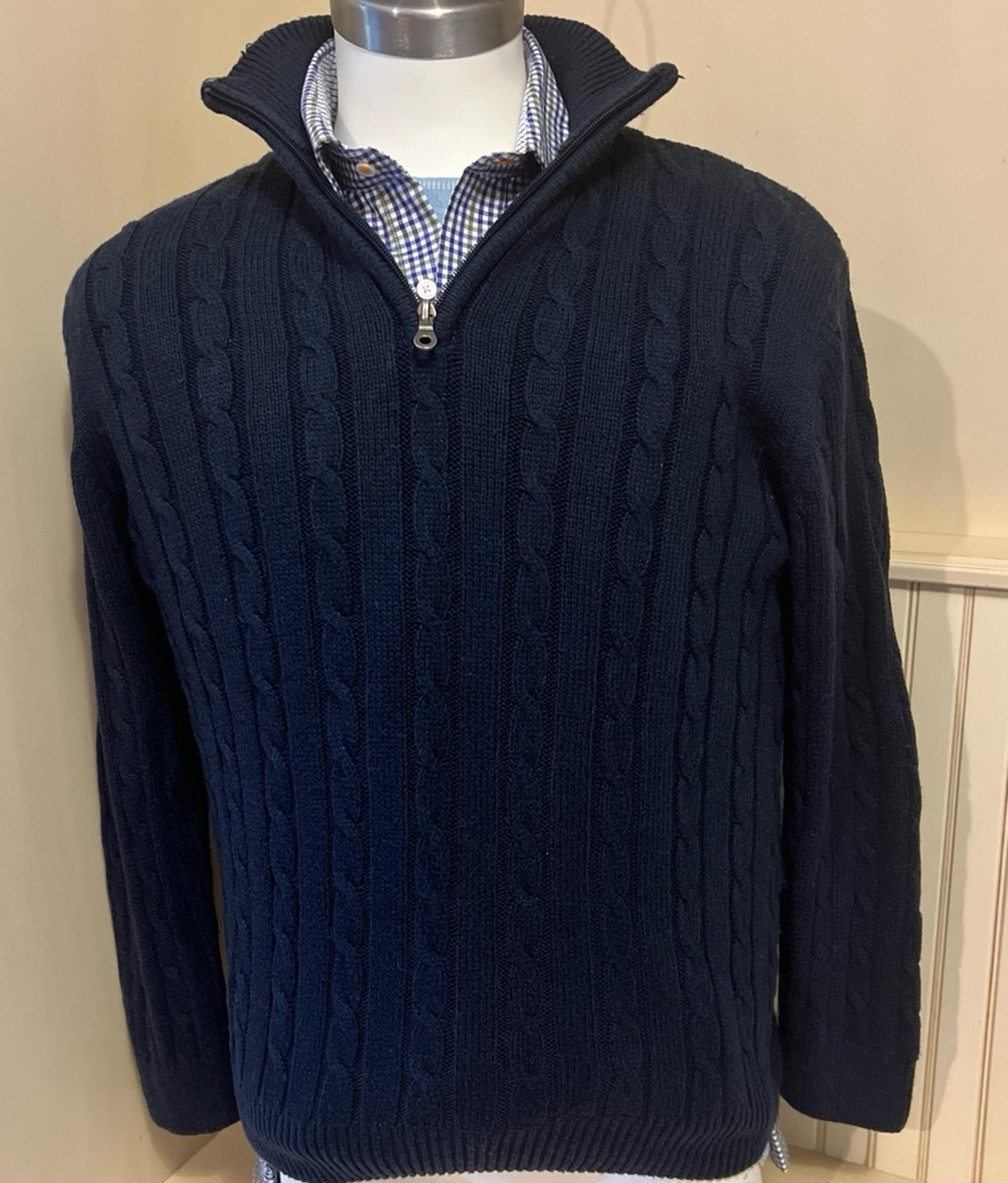 Croft & Barrow Sweater Men Small Blue 1/4 Zip Cable Knit Pullover Business Work