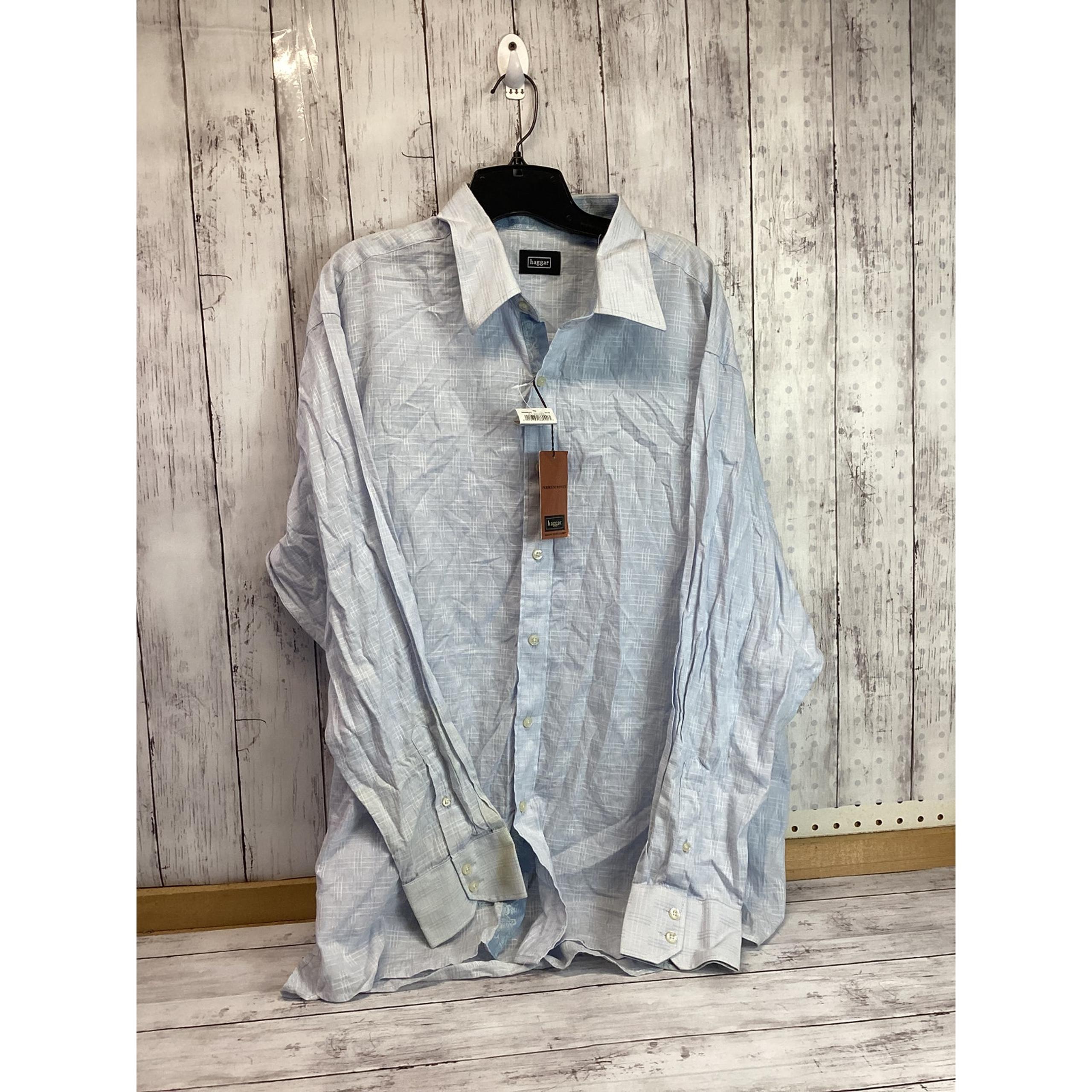 Haggar Mens Polo Long-sleeved Light Blue Linen Button Up New with Tag Size Large