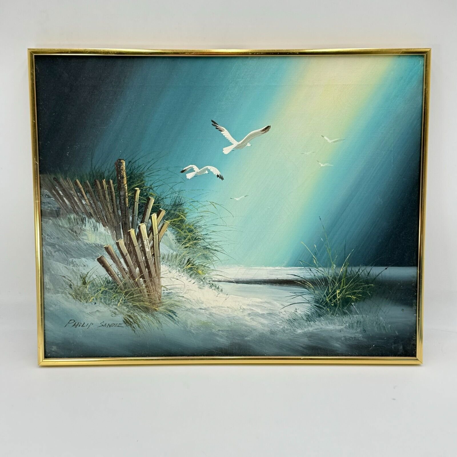 Philip Sandee Seascape Original Oil Painting & Signed 20x16 Framed Canvas RARE