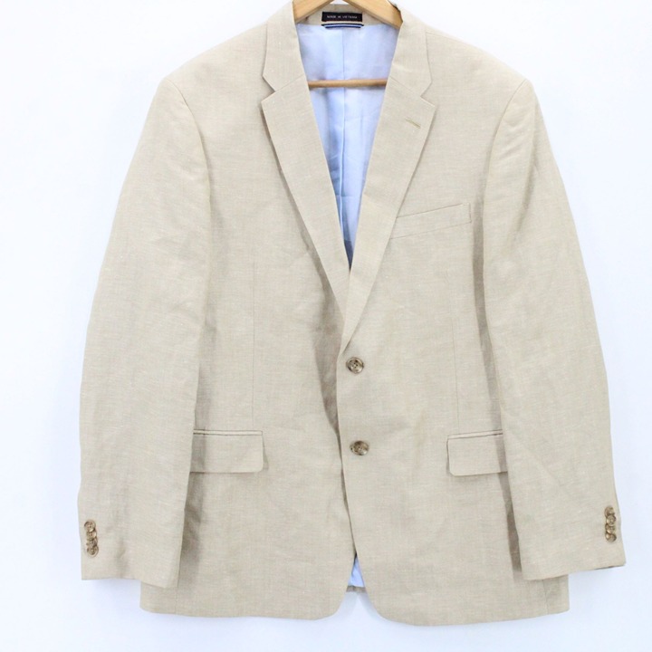 Tommy Hilfiger Linen Blazer Jacket Mens Beige Casual Two Button Front Size R44