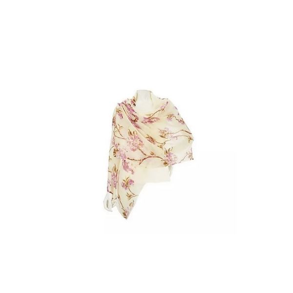 Micky London Womens 73 x29 100% Wool Floral Print Scarf Ivory Floral NWT