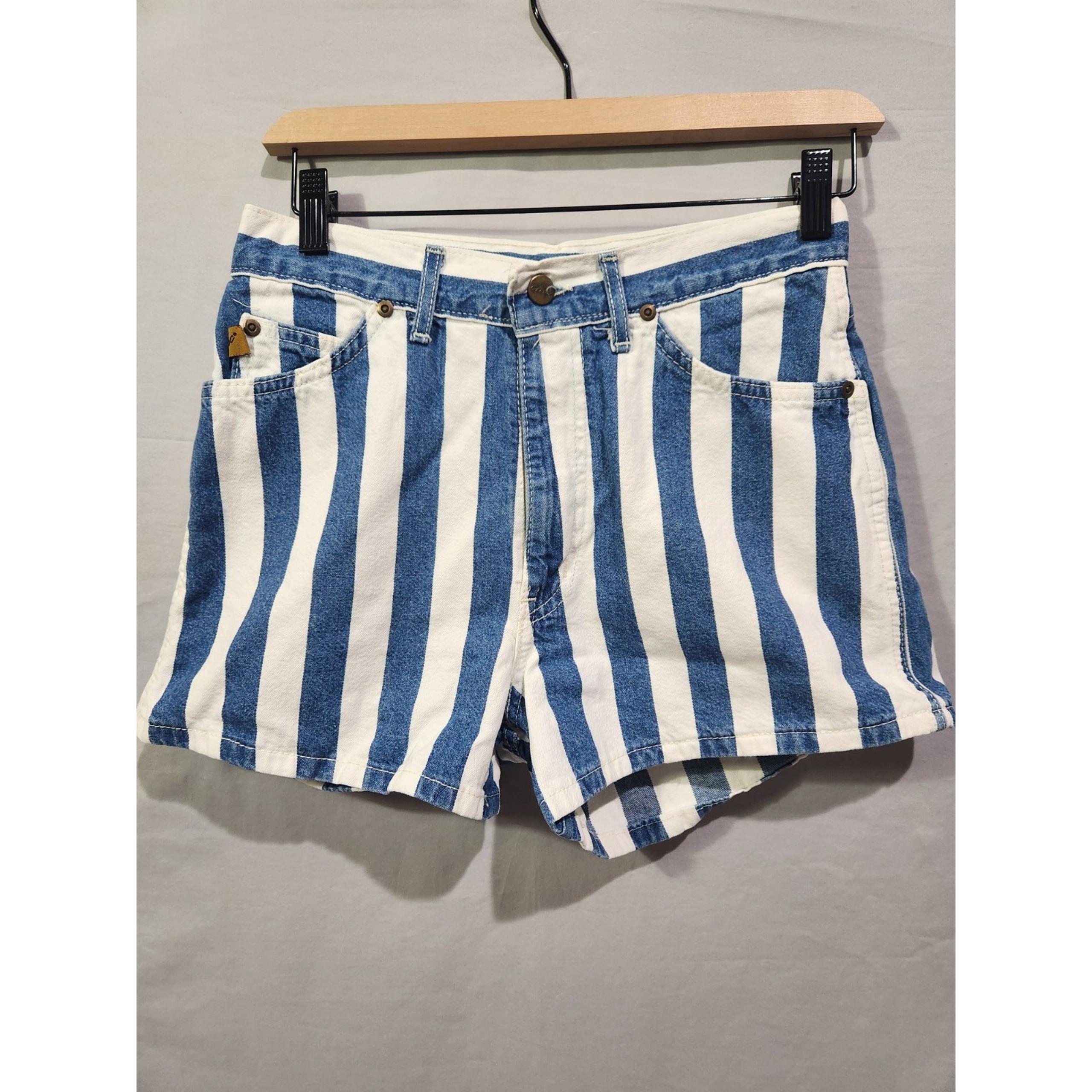 Vintage Y2K Chic Jean Shorts Vertical Stripes Sz 7 26" Waist Made Is USA