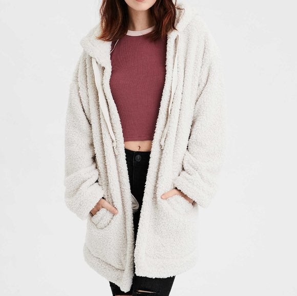 ae fuzzy teddy sherpa cardigan