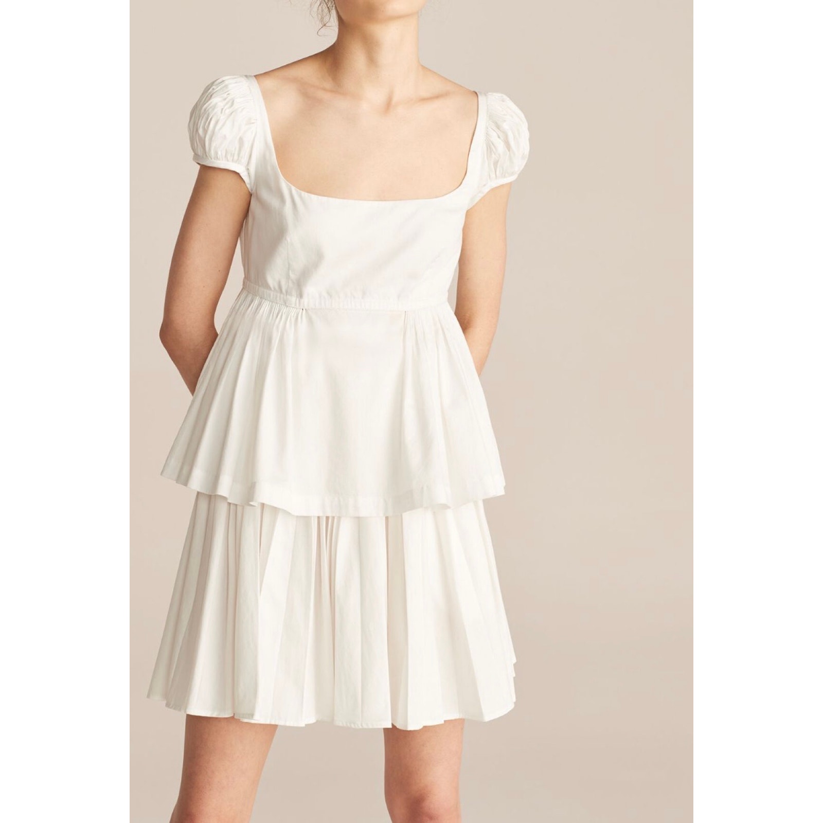 NWT Rebecca Taylor Set Peplum Top and Smocked Ruched Pleated Skirt White