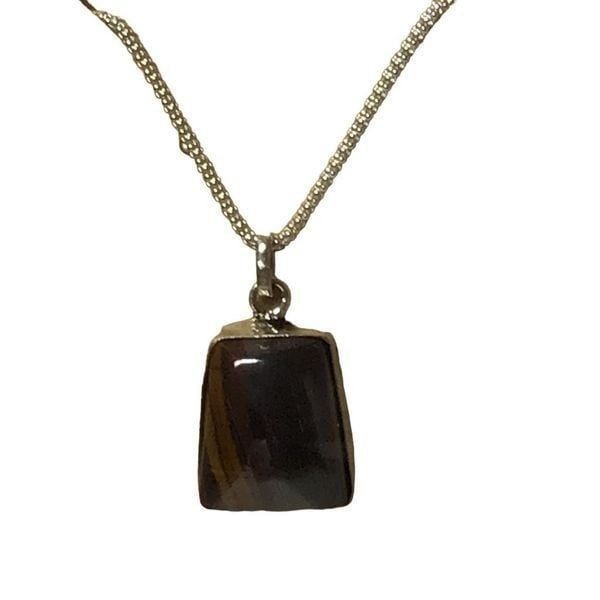 Necklace, Tiger iron pendant, NEW, Handmade, quadrangle, Sterling Silver, Handma