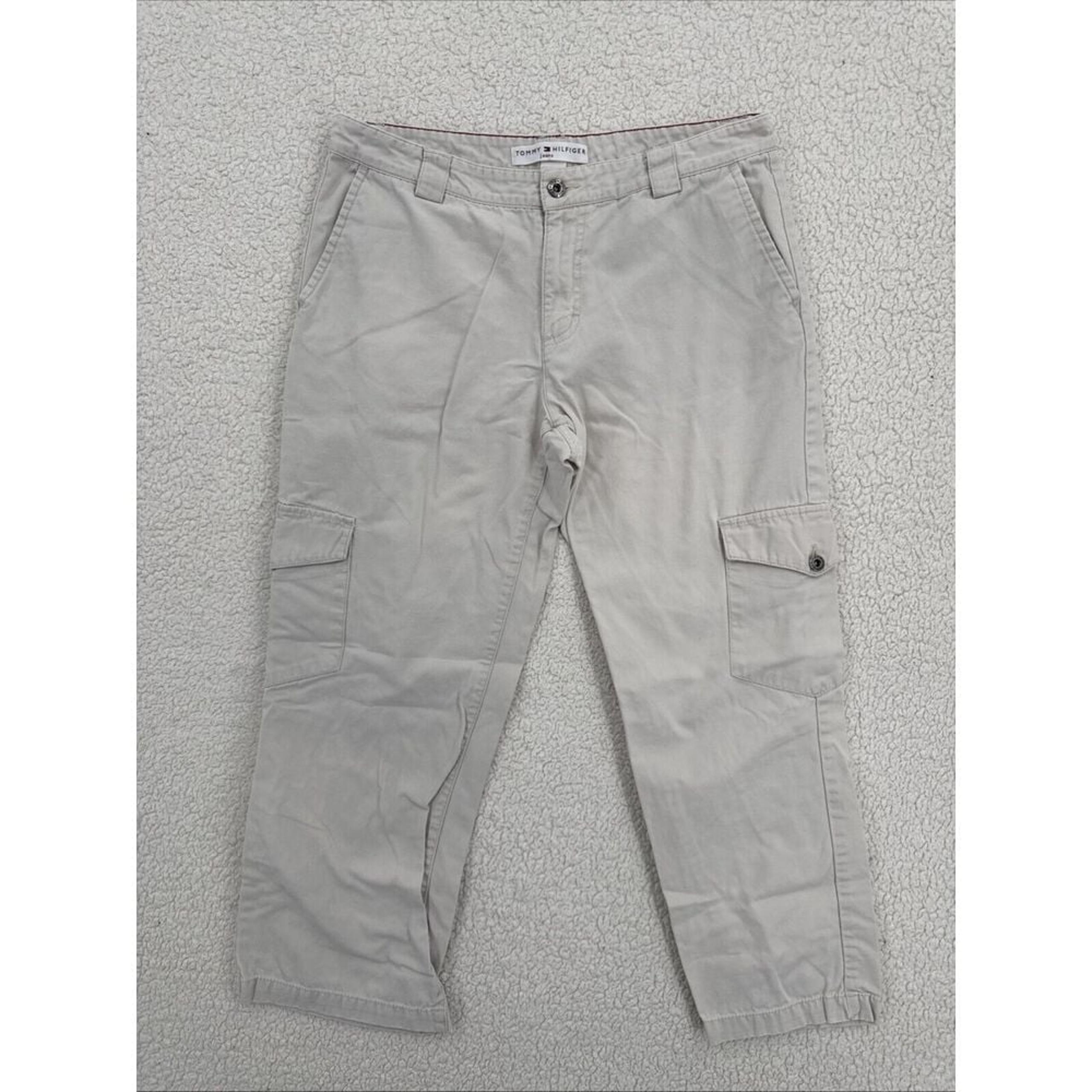 Tommy Hilfiger Cargo Pants Women Size 10 Tan Khaki Straight Leg Flat Front