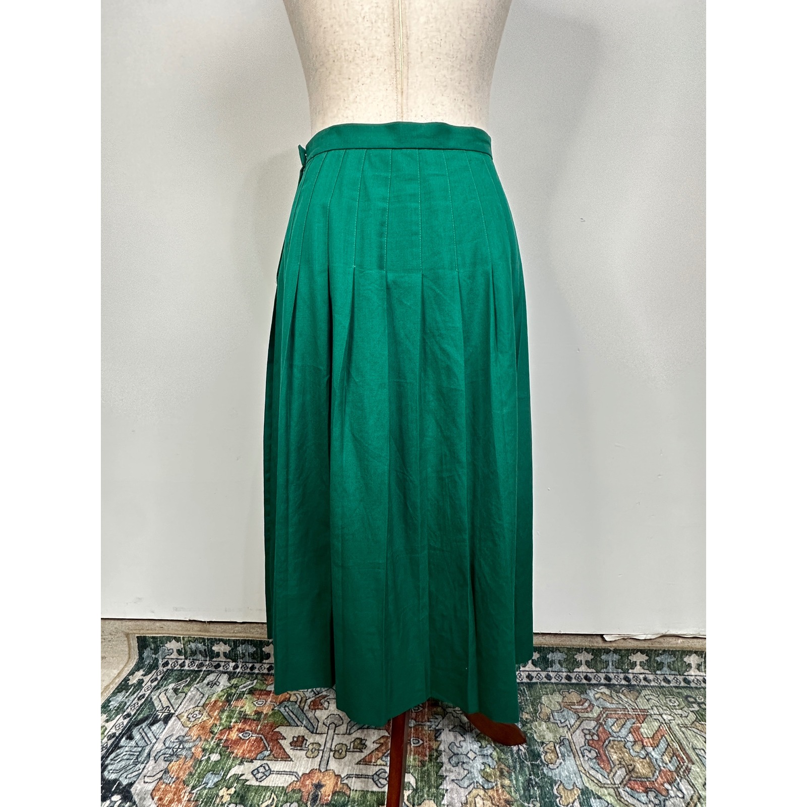 Talbots 90's Green Linen Blend Skirt Pleated Midi Career Made in USA