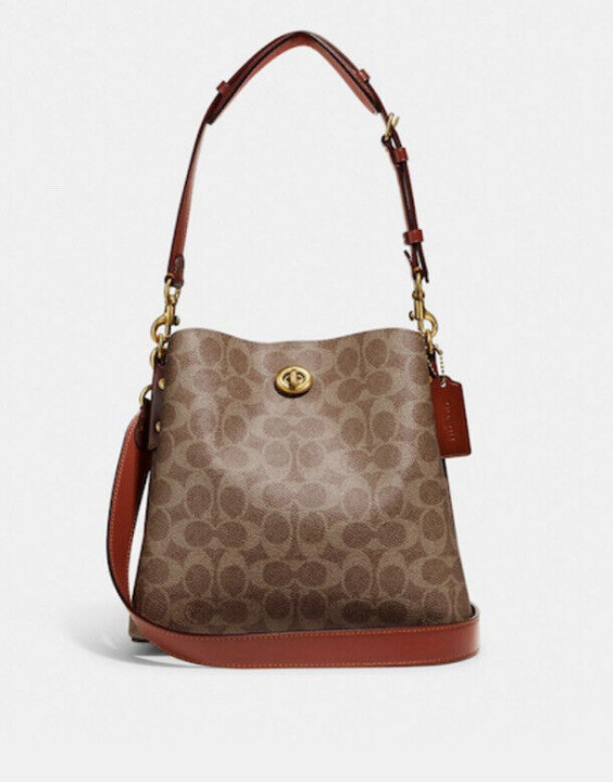 Coach Willow Small C3890 Bucket Bag In Tan/Rust Signature Canvas