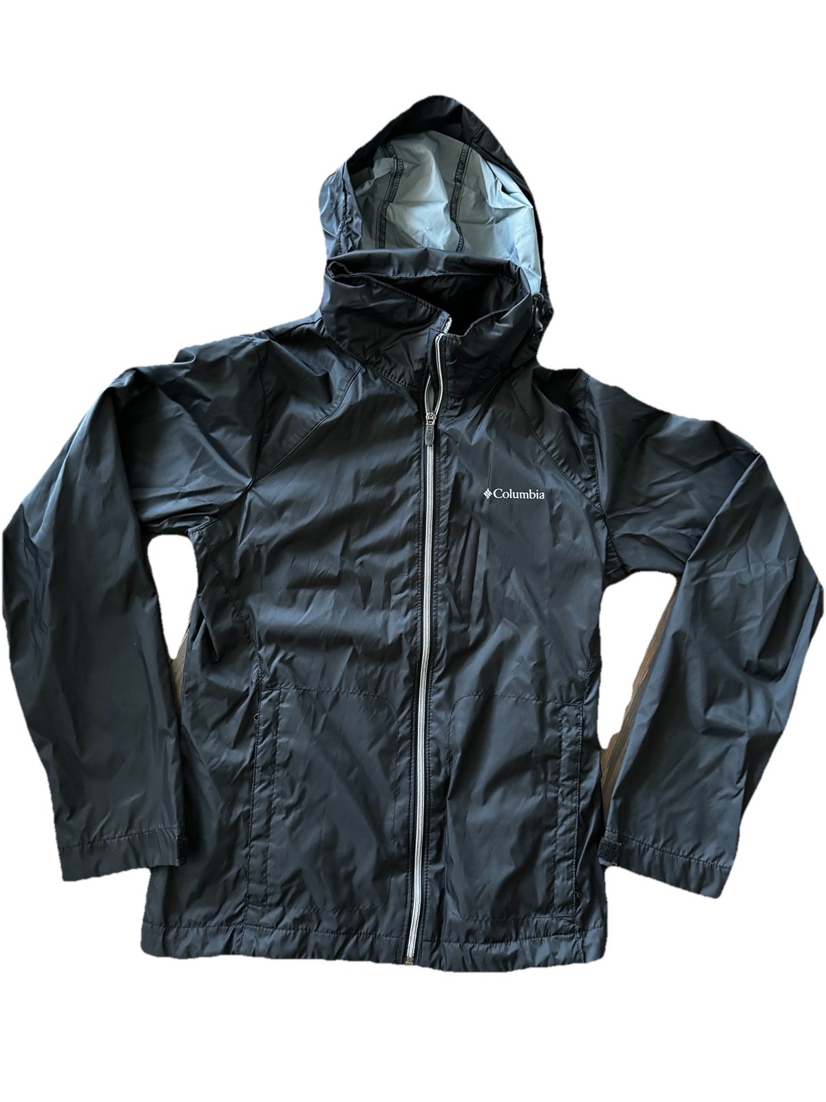 New Columbia Big Delta Mens womens size m Black Hooded Wind Breaker Rain Jacket