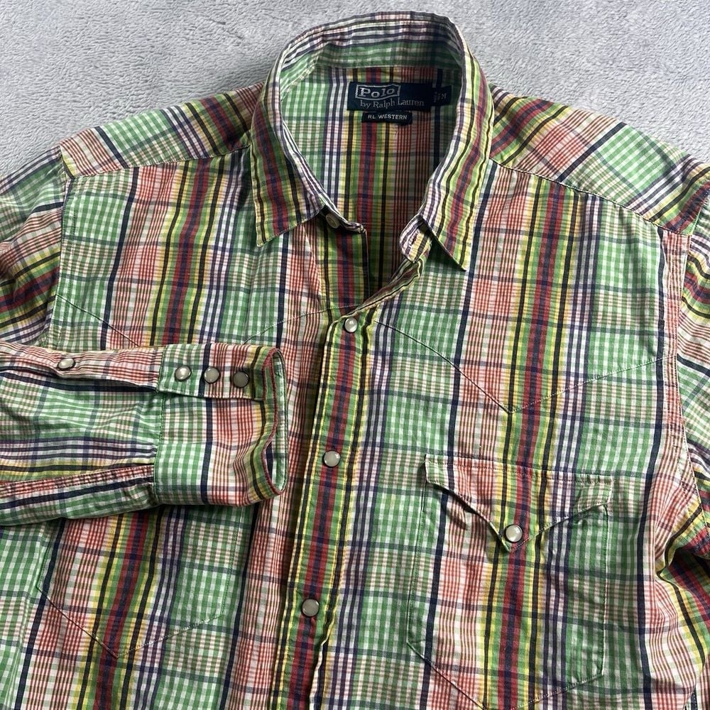 Polo Ralph Lauren Shirt Mens Medium Button Up RL Western Pearl Snap Cowboy
